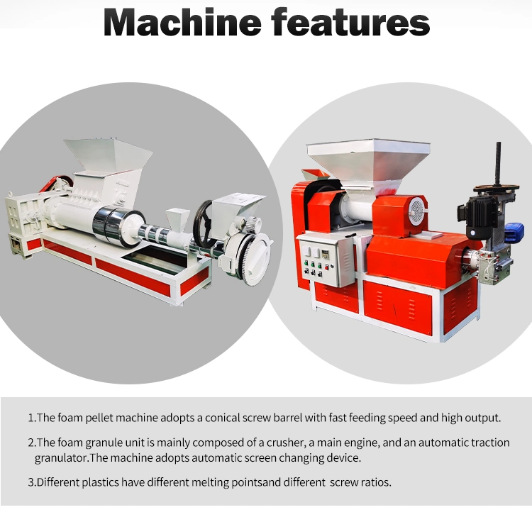 Big Capacity EPE EPS Foam Recycle Machinery Recycled Plastic Extruder Foam Recycling Machine